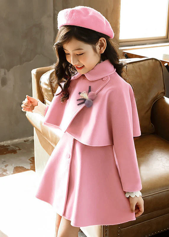 Pink Button Thick Girls Two Pieces Set Tops And Waistcoat Dress Long Sleeve - Image 2