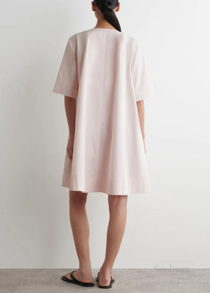 Pink Cotton Mini Dresses Zip Up Exra Large Hem Half Sleeve - Image 3