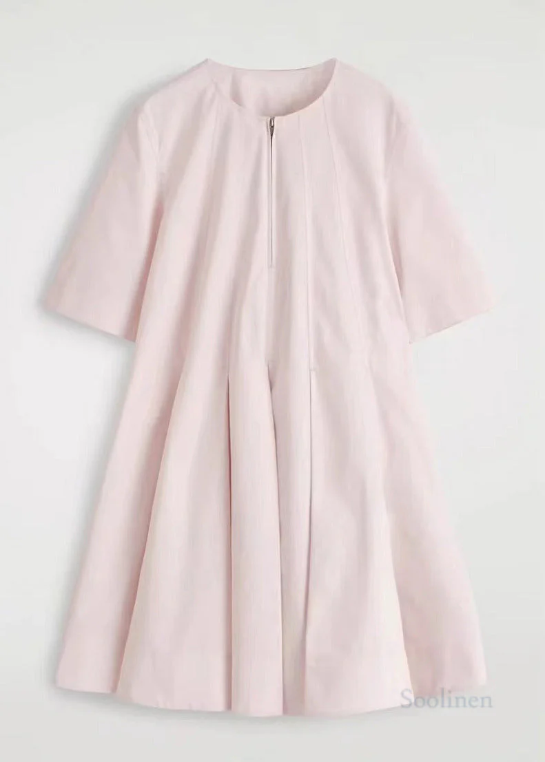 Pink Cotton Mini Dresses Zip Up Exra Large Hem Half Sleeve - Image 5