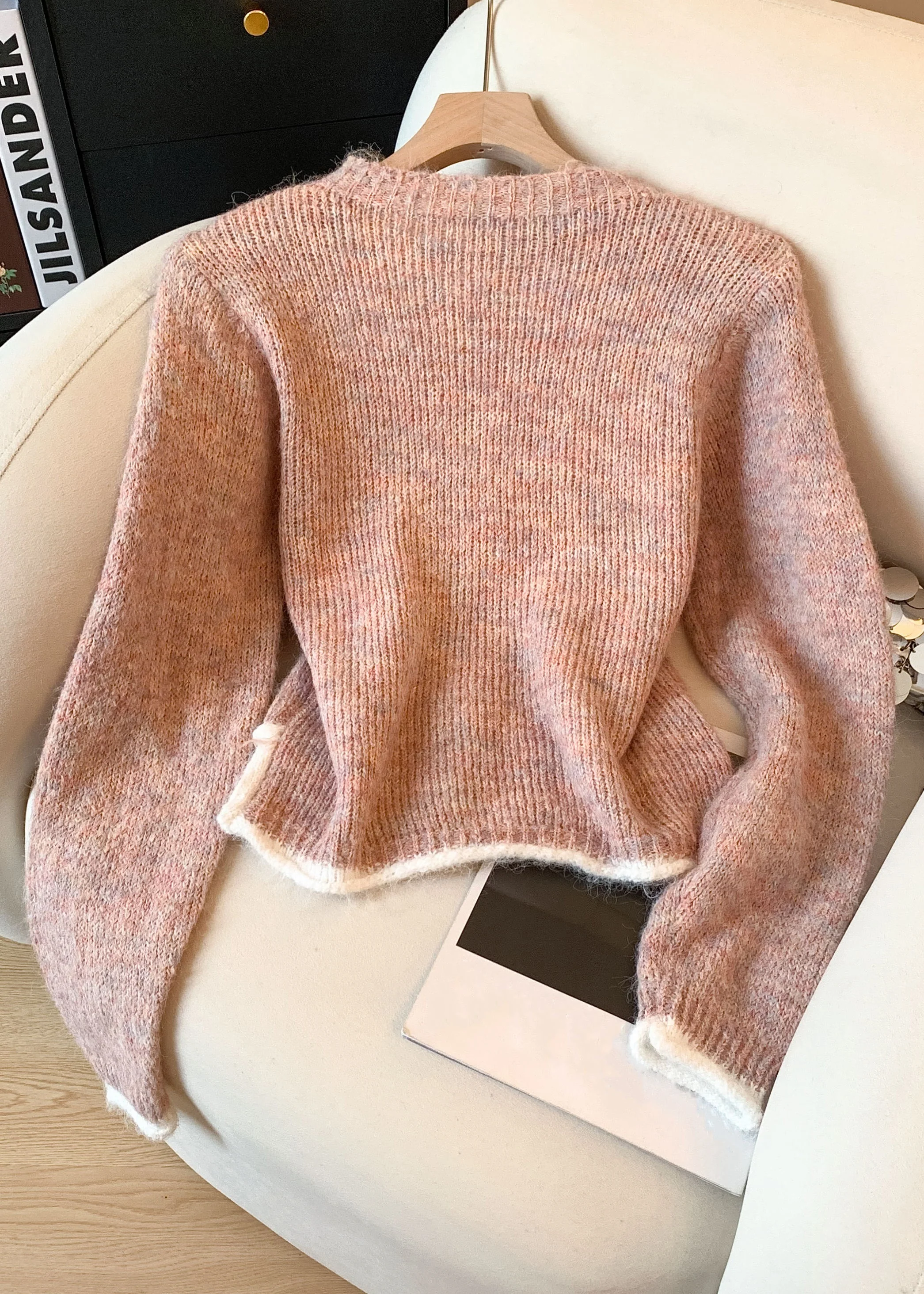 Pink False Two Pieces Patchwork Knit Sweater O-Neck - Image 2