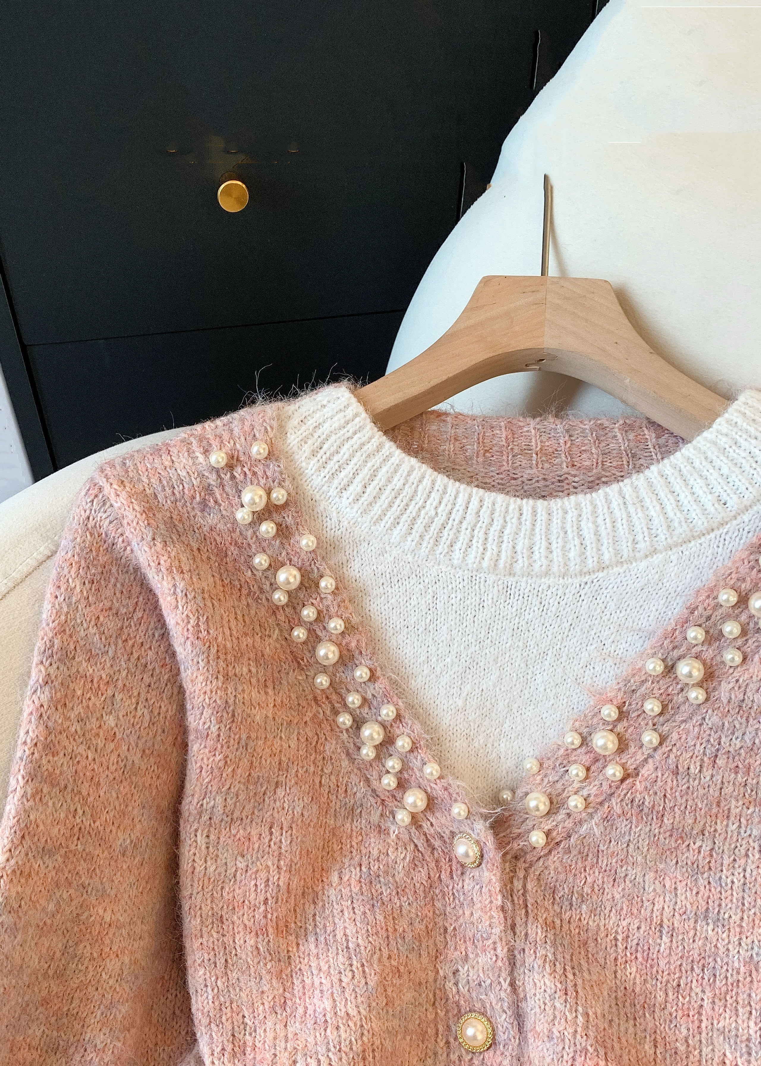 Pink False Two Pieces Patchwork Knit Sweater O-Neck - Image 3