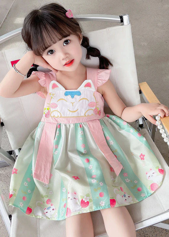 Pink Patchwork Cotton Baby Girls Dresses Embroideried Wrinkled Summer - Image 2