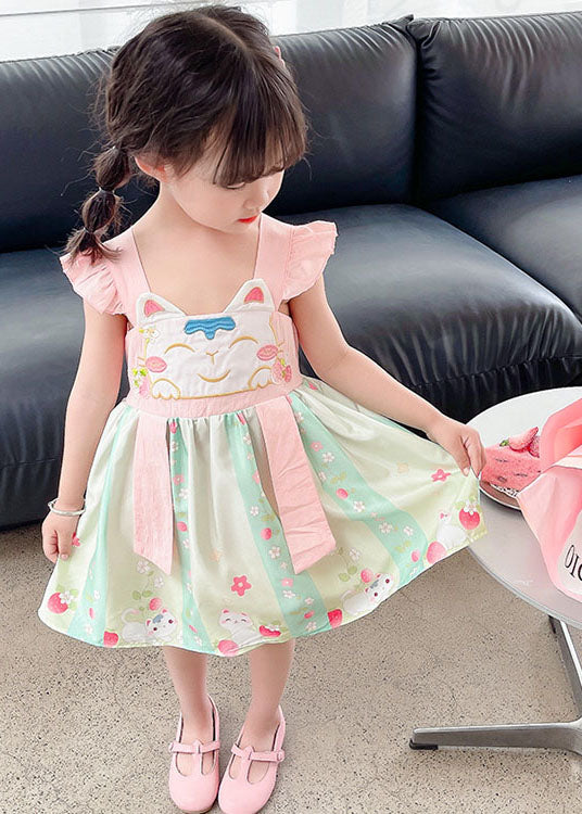 Pink Patchwork Cotton Baby Girls Dresses Embroideried Wrinkled Summer - Image 3