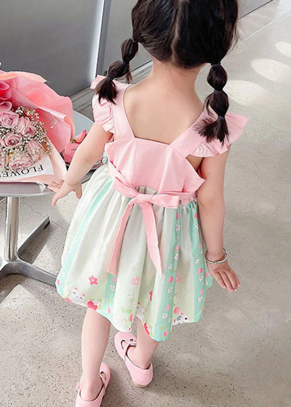 Pink Patchwork Cotton Baby Girls Dresses Embroideried Wrinkled Summer - Image 4