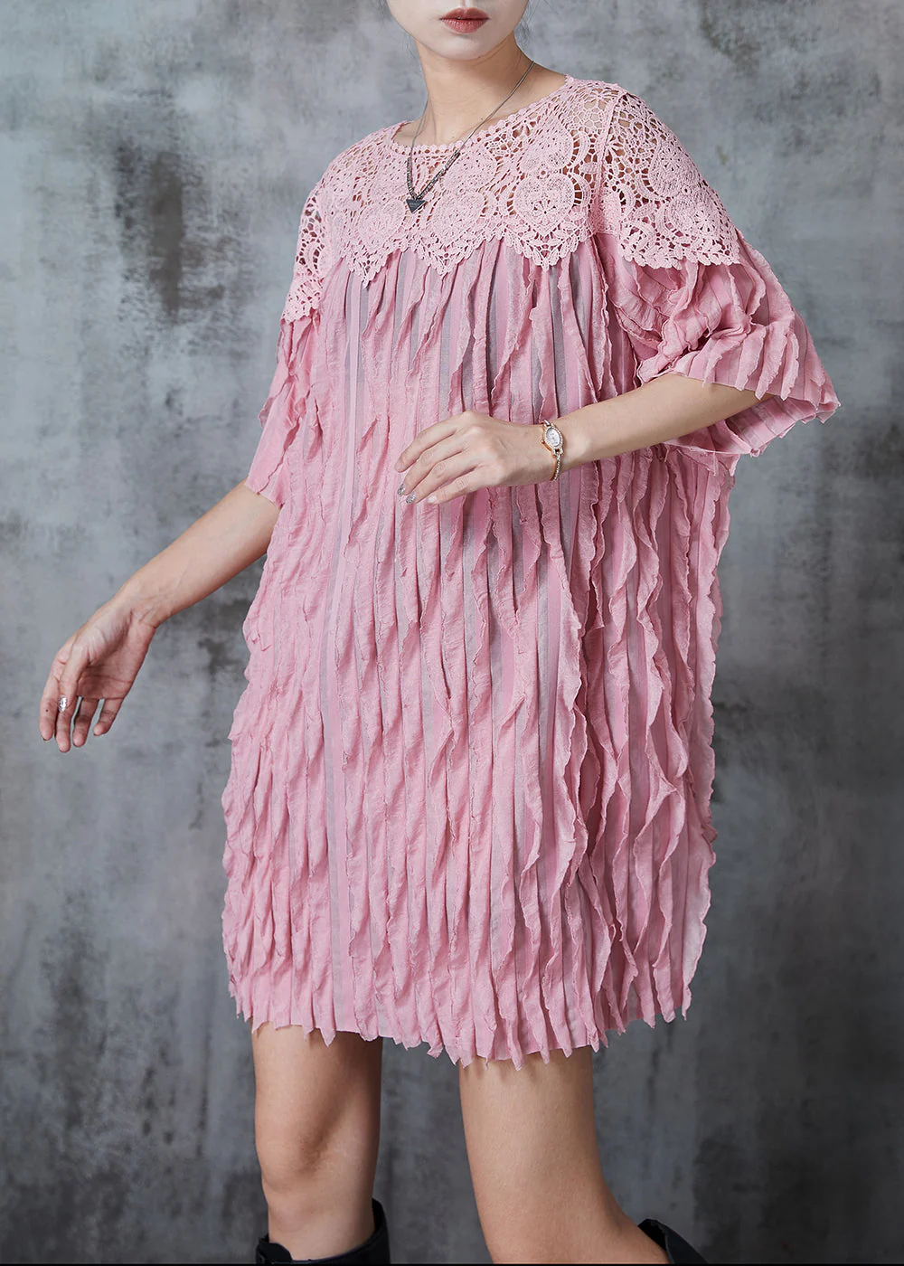 Pink Patchwork Cotton Day Dresses Oversized Summer - Image 2