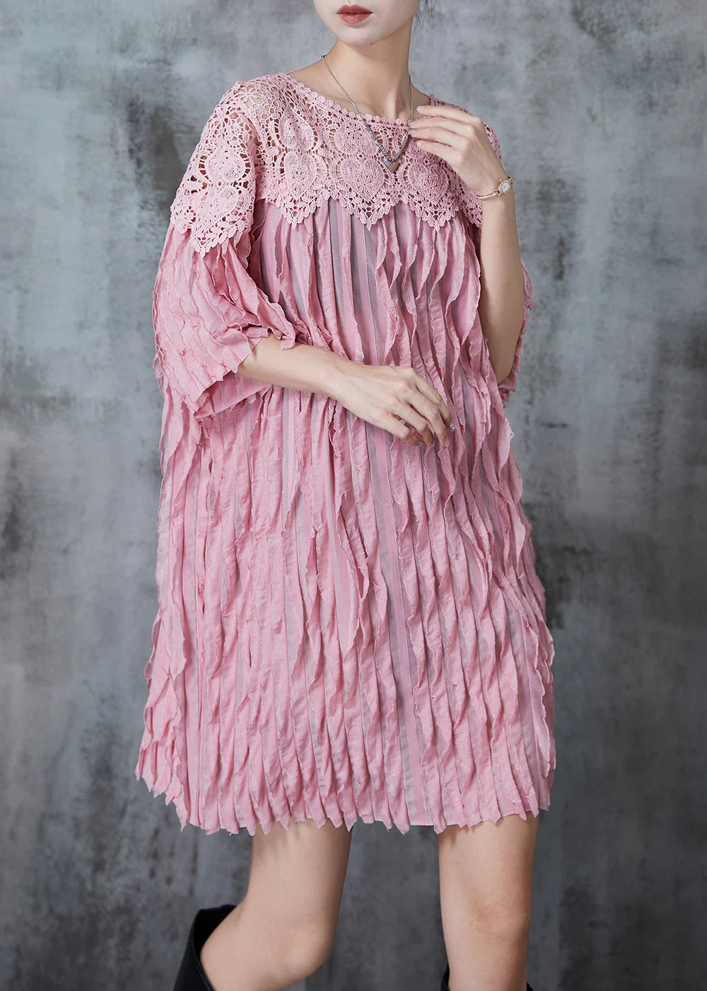 Pink Patchwork Cotton Day Dresses Oversized Summer - Image 3