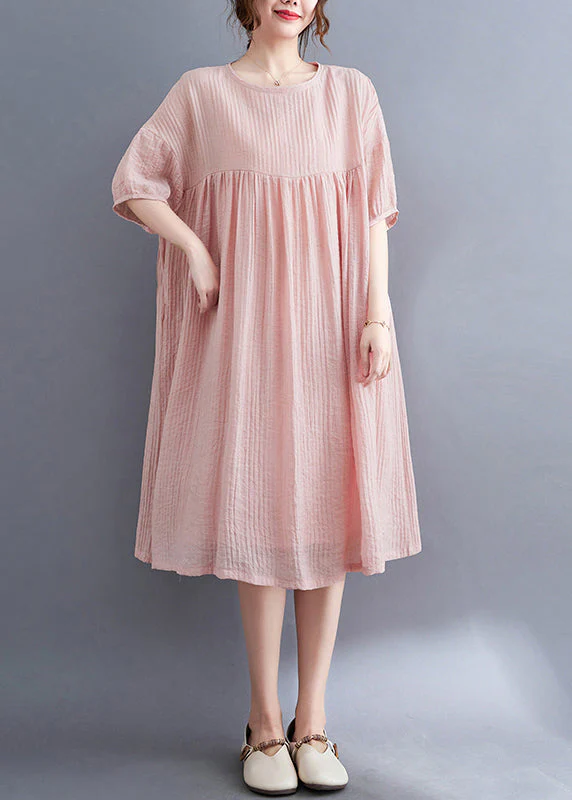 Pink Patchwork Cotton Vacation Dresses Oversized Wrinkled Summer - Image 2