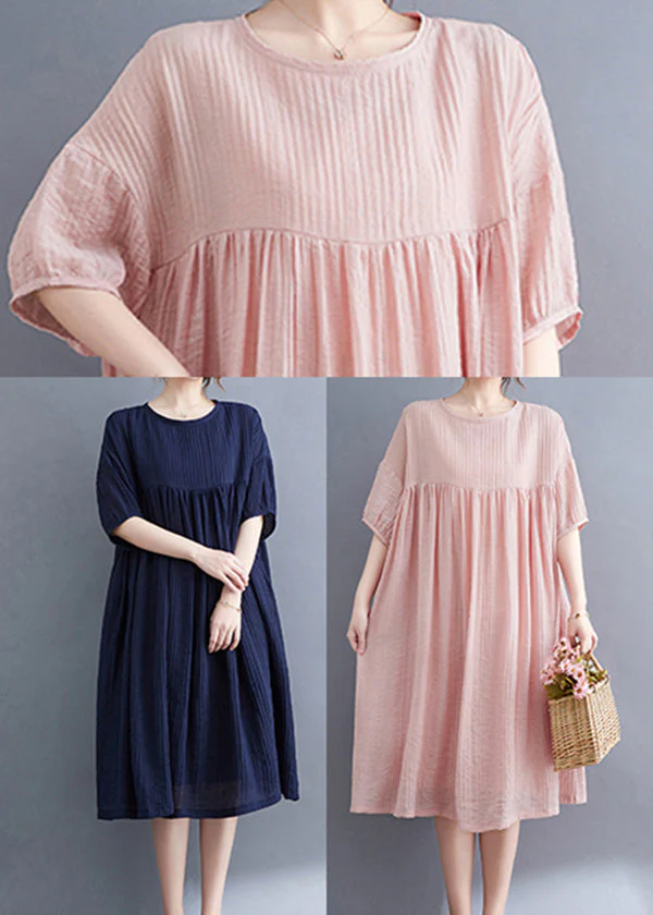 Pink Patchwork Cotton Vacation Dresses Oversized Wrinkled Summer - Image 5
