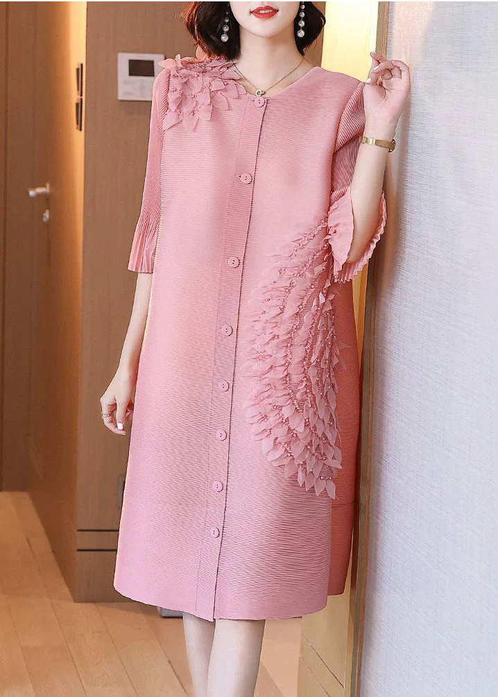 Pink Patchwork Mid Dress Oversized Nail Bead Summer - Image 3