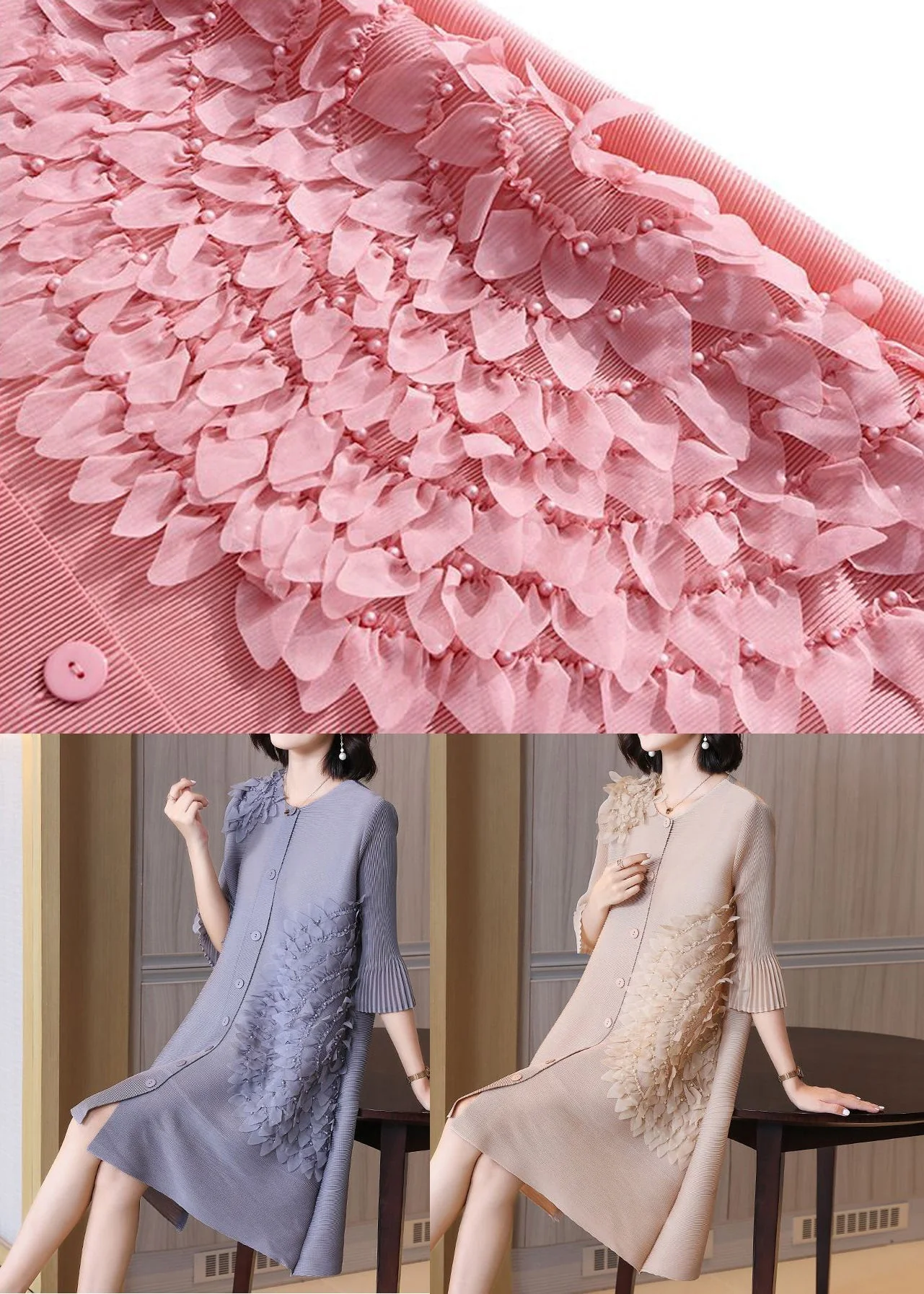 Pink Patchwork Mid Dress Oversized Nail Bead Summer - Image 4