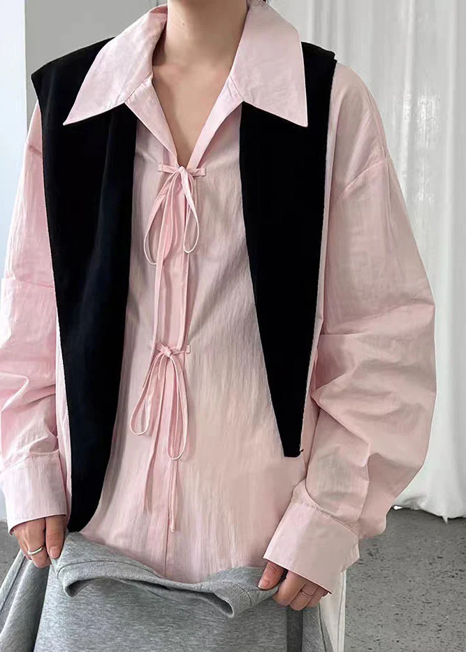 Pink Patchwork Top Peter Pan Collar Spring
