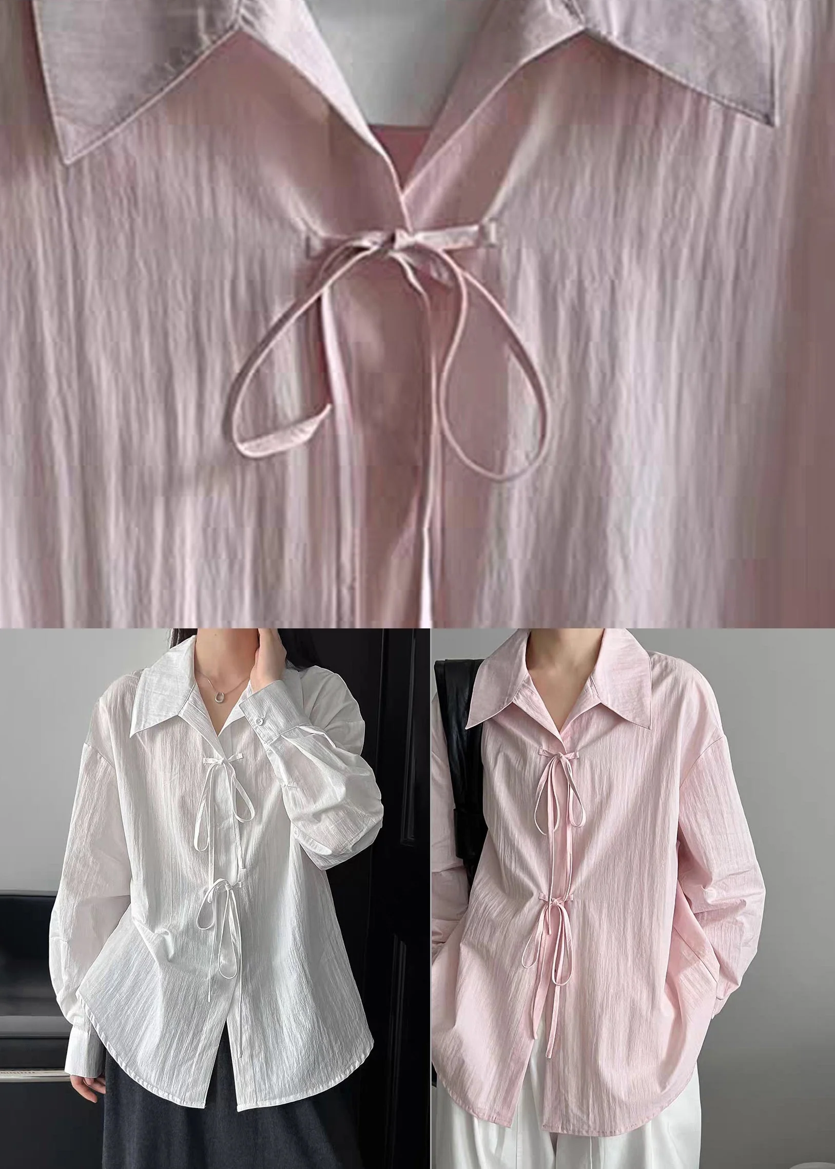 Pink Patchwork Top Peter Pan Collar Spring - Image 5