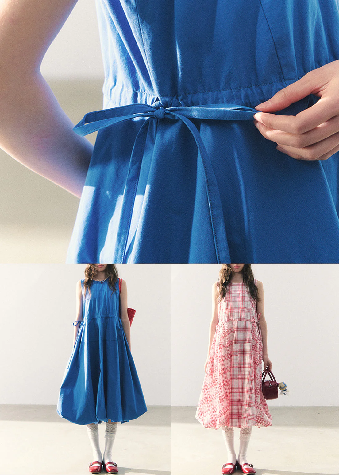 Pink Plaid Lace Up Cotton Long Dress Zippered Summer - Image 5