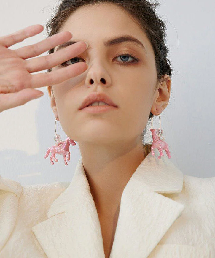 Pink Pony Crystal Hoop Drop Earrings - Image 3