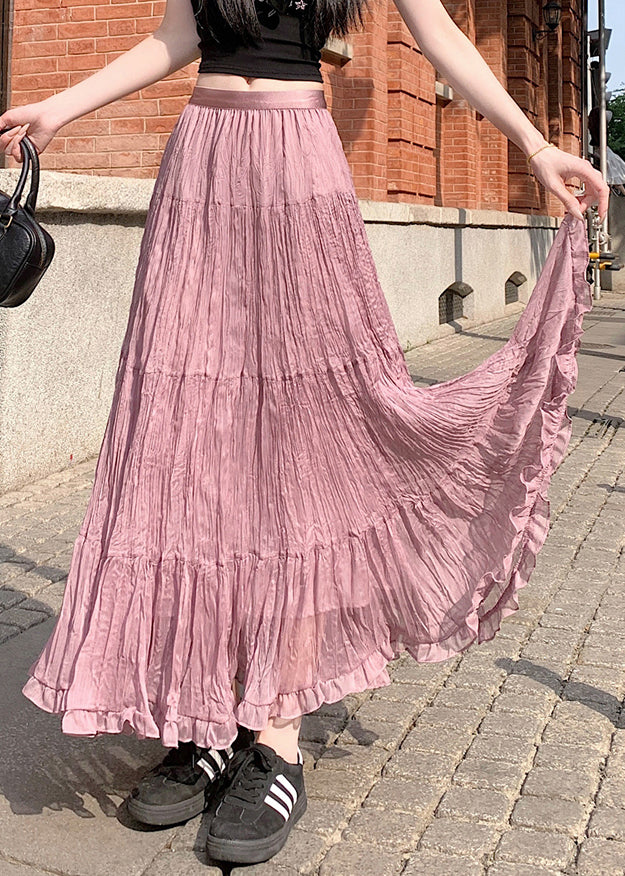 Pink Solid Tulle Pleated Skirt Elastic Waist - Image 2