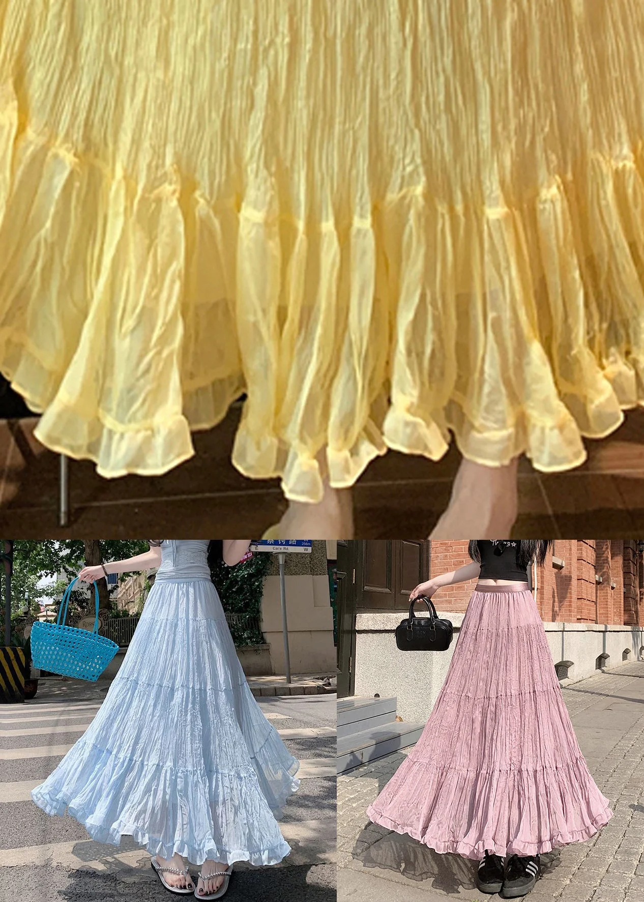 Pink Solid Tulle Pleated Skirt Elastic Waist - Image 5
