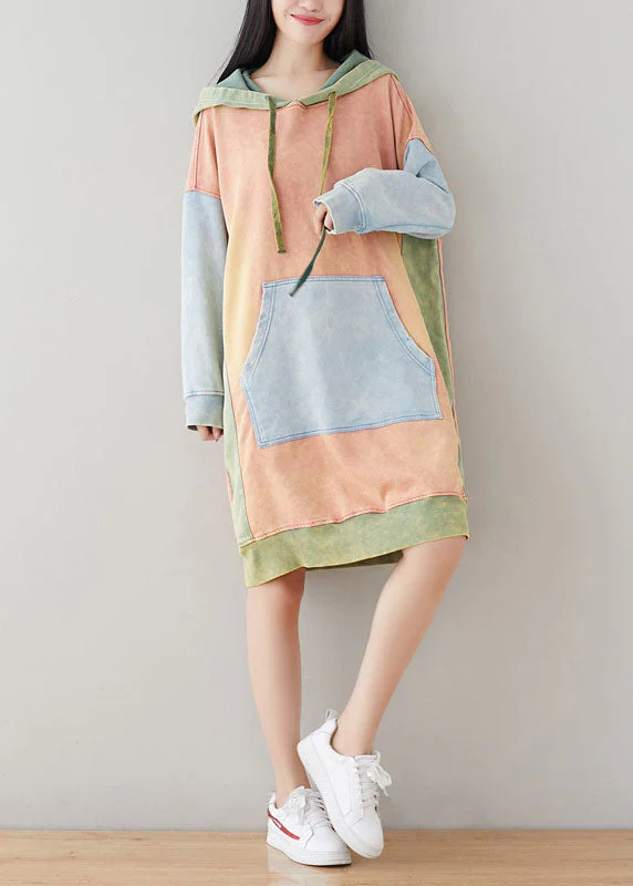Pink Sweatshirts dresses drawstring Hooded Spring - Image 2