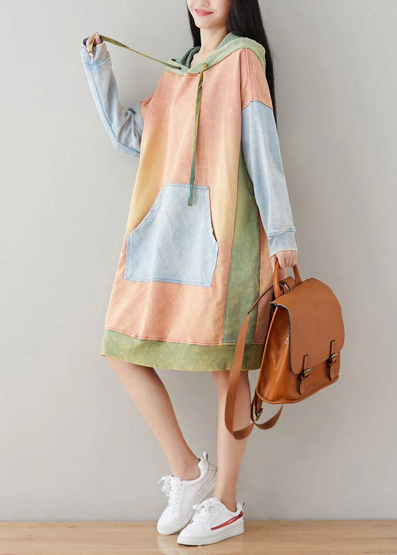 Pink Sweatshirts dresses drawstring Hooded Spring - Image 3
