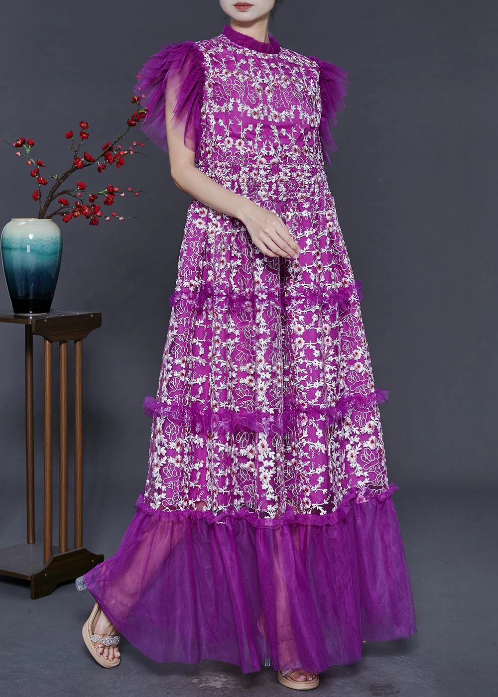 Pitaya Patchwork Tulle Party Dress Embroidered Summer