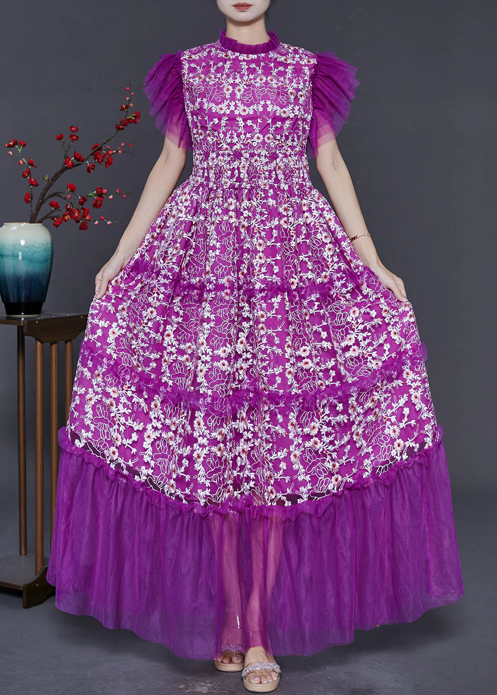 Pitaya Patchwork Tulle Party Dress Embroidered Summer - Image 2