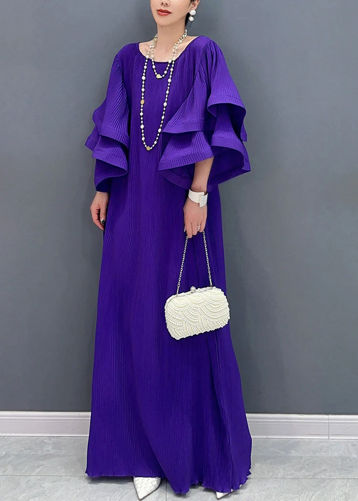 Playful Purple Ruffled Fantasy Gown Story Cotton Long Dress Summer - Image 3