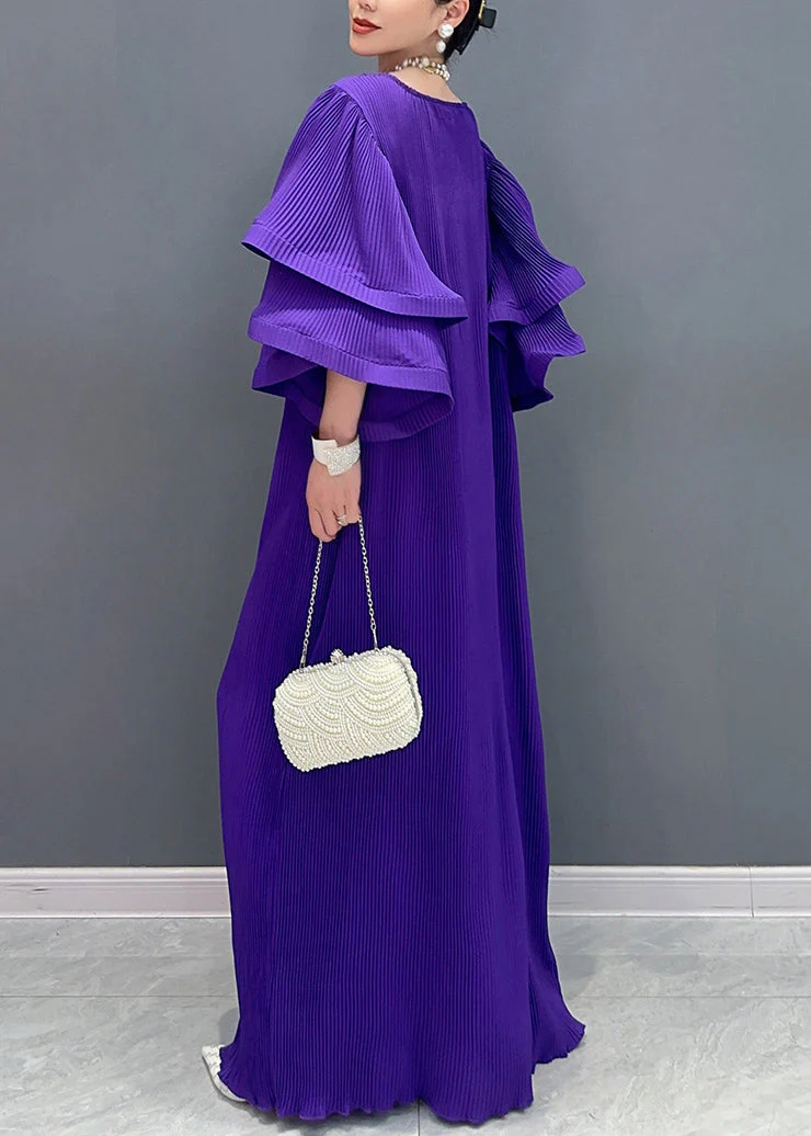 Playful Purple Ruffled Fantasy Gown Story Cotton Long Dress Summer - Image 4