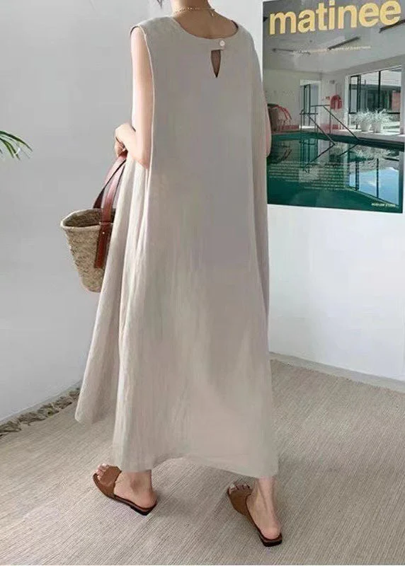 Plus Size Apricot Pockets side open Dress Sleeveless - Image 3