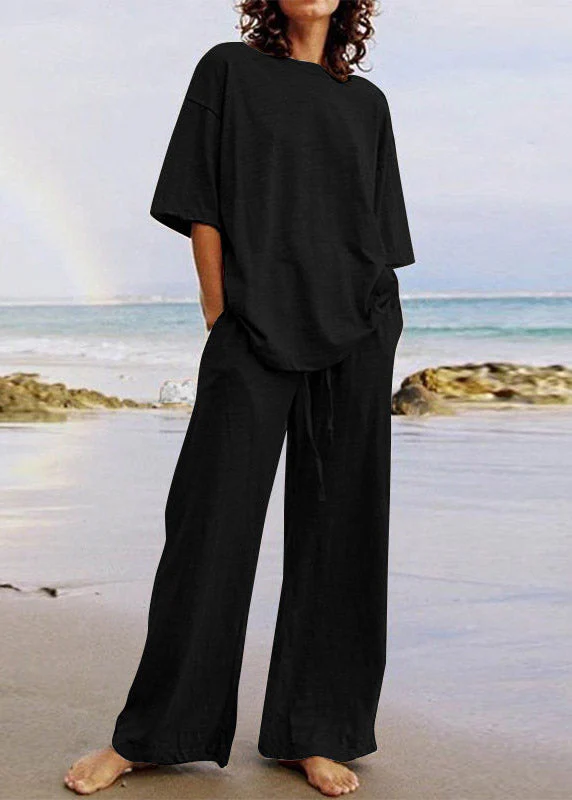 Plus Size Army Green Patchwork T Shirts And Wide Leg Pants Two Piece Set Short Sleeve - Image 2