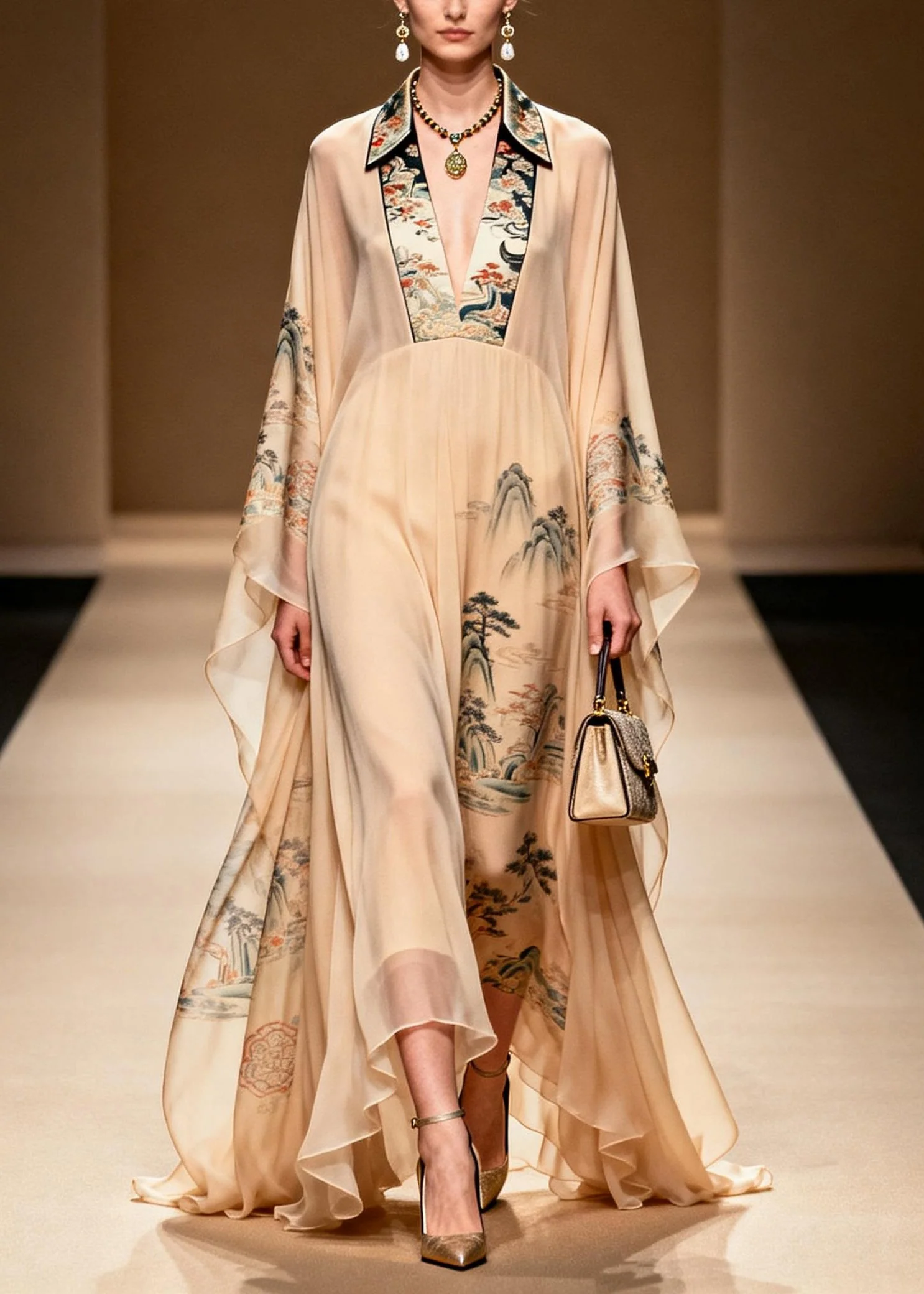 Plus Size Asymmetrical Print Patchwork Chiffon Dress Spring - Image 3
