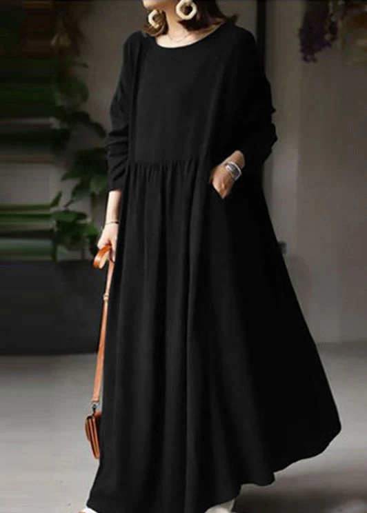 Plus Size Beige O Neck Patchwork Cotton Ankle Dress Spring - Image 2