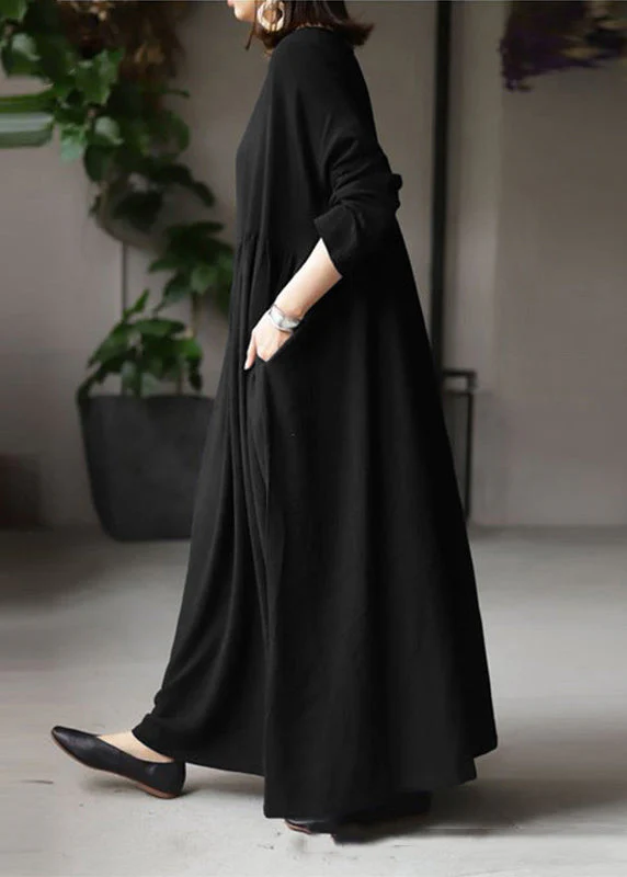 Plus Size Beige O Neck Patchwork Cotton Ankle Dress Spring - Image 4