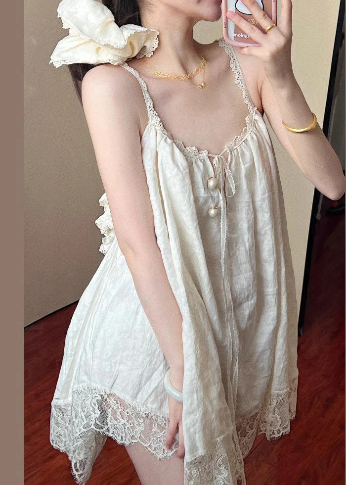 Plus Size Beige Oversized Patchwork Lace Mini Dress Summer - Image 2