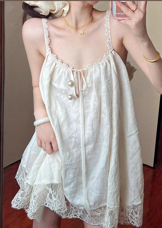 Plus Size Beige Oversized Patchwork Lace Mini Dress Summer - Image 3