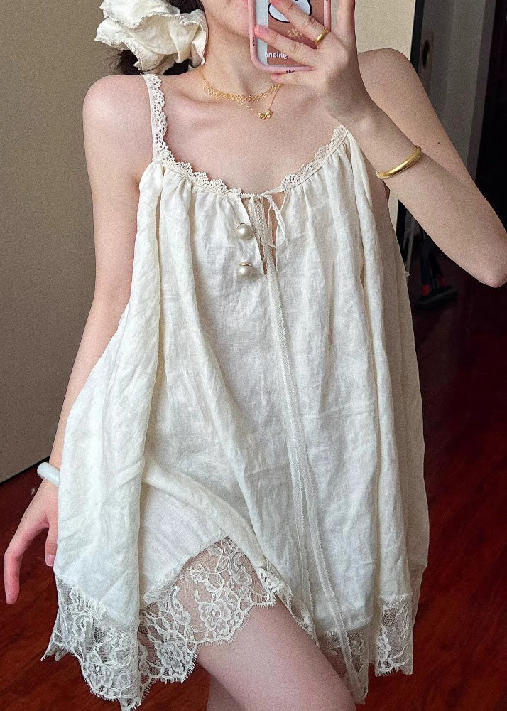 Plus Size Beige Oversized Patchwork Lace Mini Dress Summer - Image 4