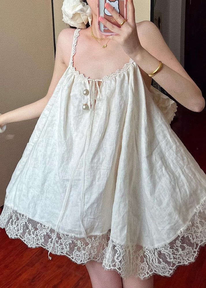 Plus Size Beige Oversized Patchwork Lace Mini Dress Summer - Image 5