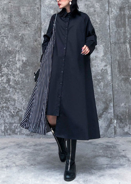 Plus size Black Asymmetrical Striped Patchwork shirt Dresses Spring - Image 2