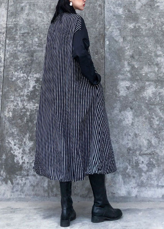 Plus size Black Asymmetrical Striped Patchwork shirt Dresses Spring - Image 5