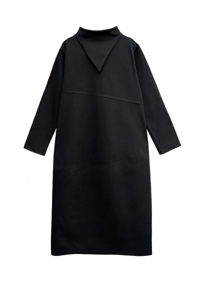 Plus Size Black Asymmetrical Turtleneck Dress Long Sleeve - Image 5
