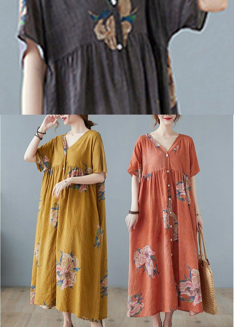 Plus Size Black flower Retro Button Summer Print Half Sleeve Maxi Dress - Image 6