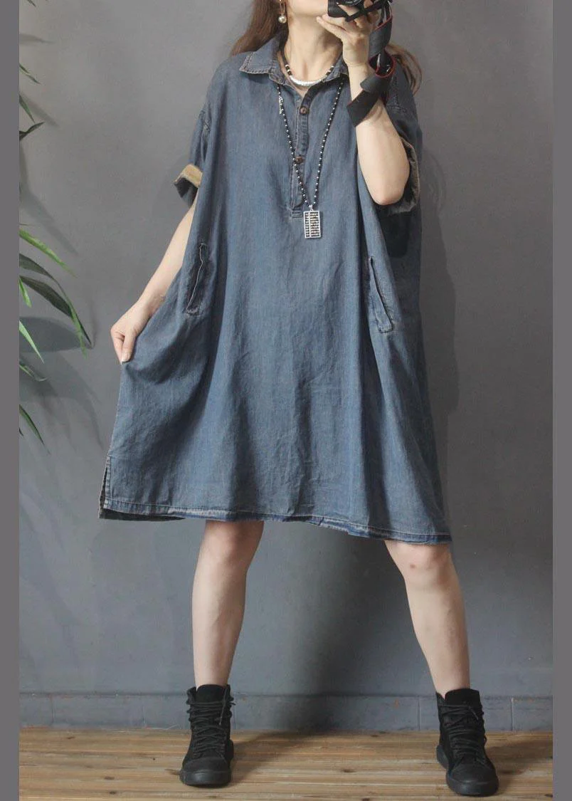Plus Size Black Grey Turn-down Collar Button Summer Maxi Dresses - Image 3