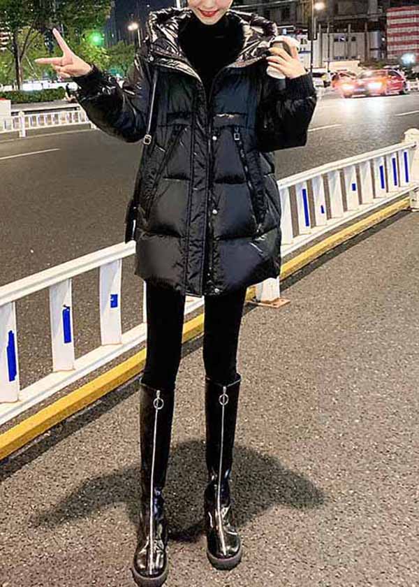 Plus Size Black Hooded Pockets Fine Cotton Filled Parkas Winter - Image 5