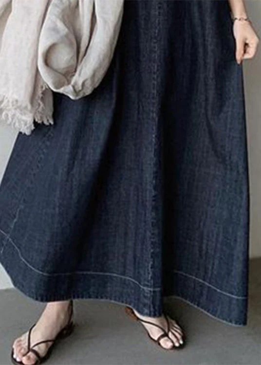 Plus Size Black Necek Tie Patchwork Solid Holiday Maxi Denim Dress Sleeveless - Image 5