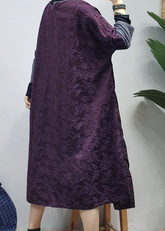 Plus Size Black O-Neck Embroideried Patchwork Jacquard Long Dress Long Sleeve - Image 4