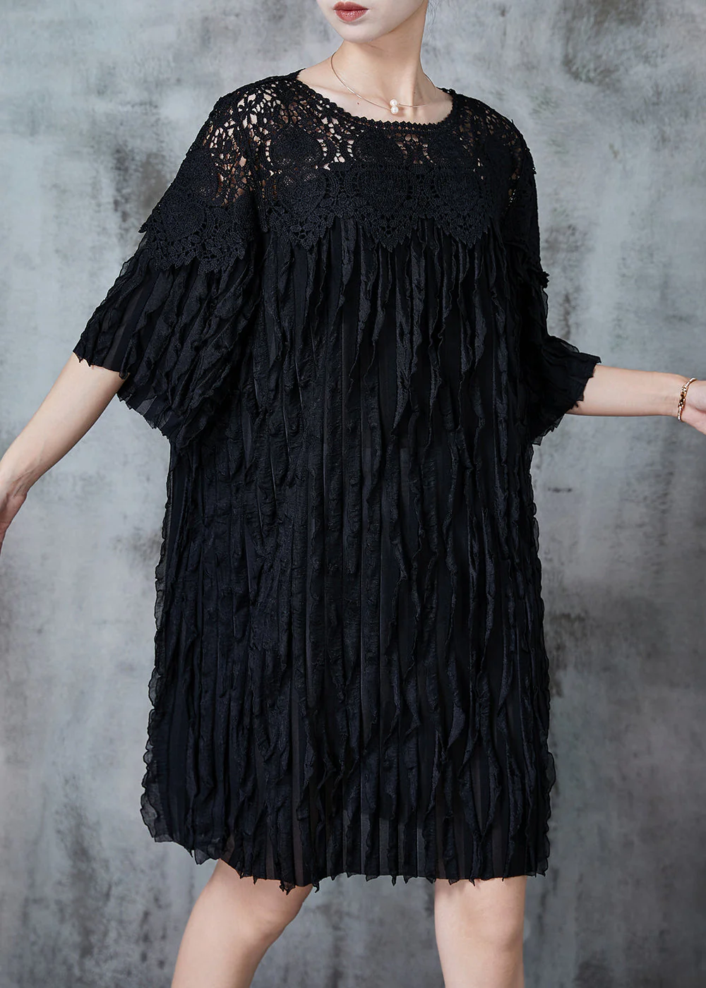 Plus Size Black Oversized Patchwork Party Dress Summer - Image 2