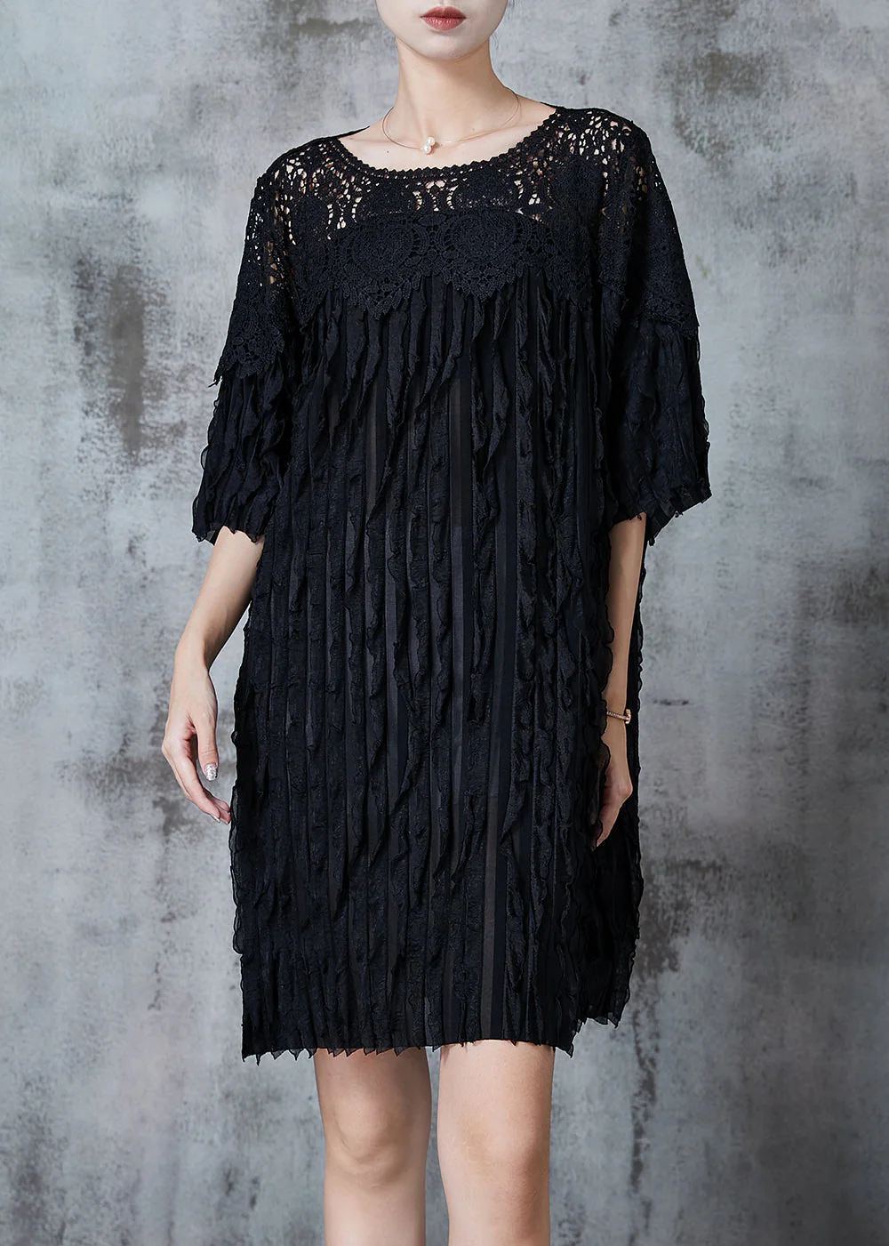 Plus Size Black Oversized Patchwork Party Dress Summer - Image 3