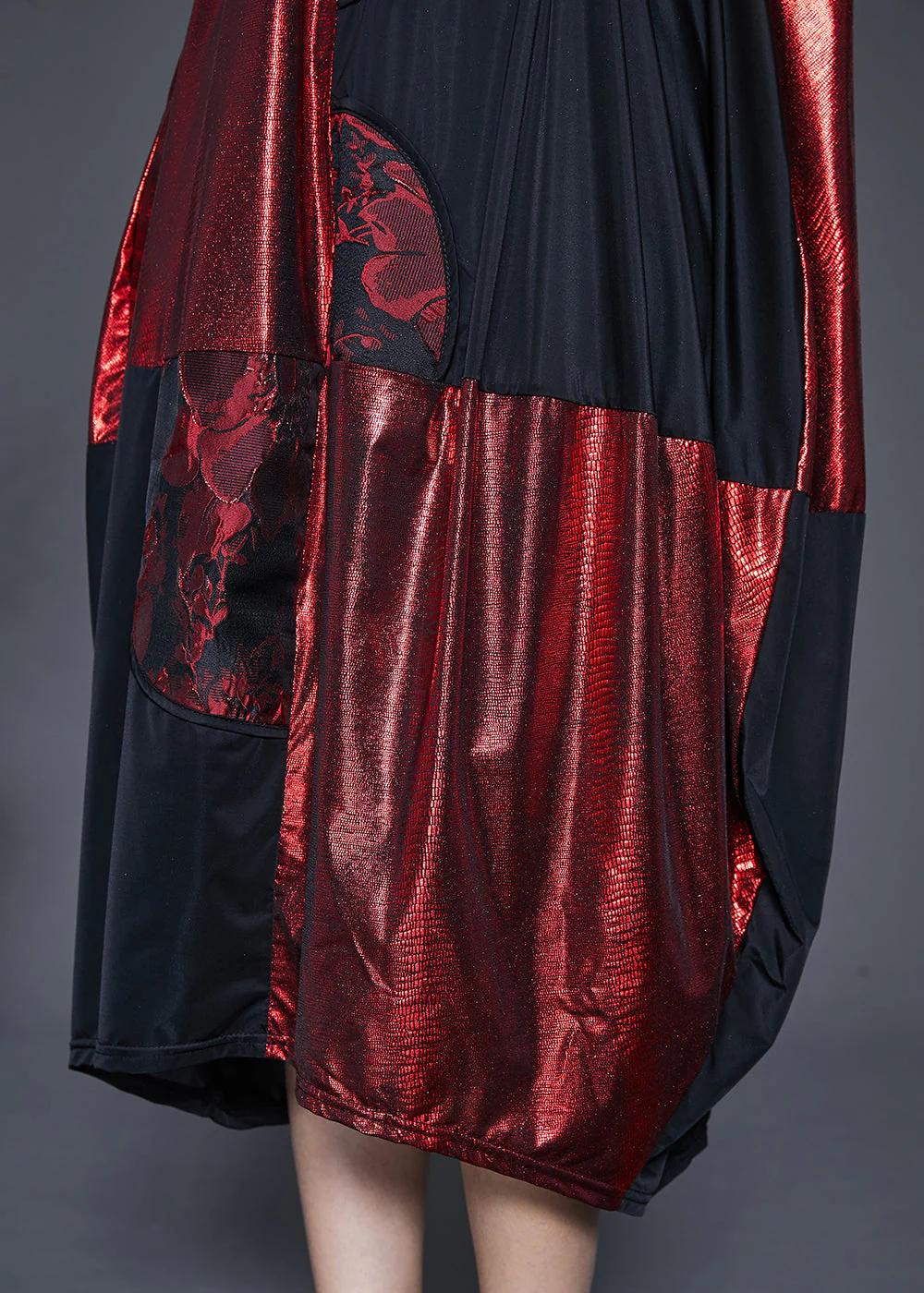 Plus Size Black Oversized Patchwork Silk Holiday Dress Spring - Image 5