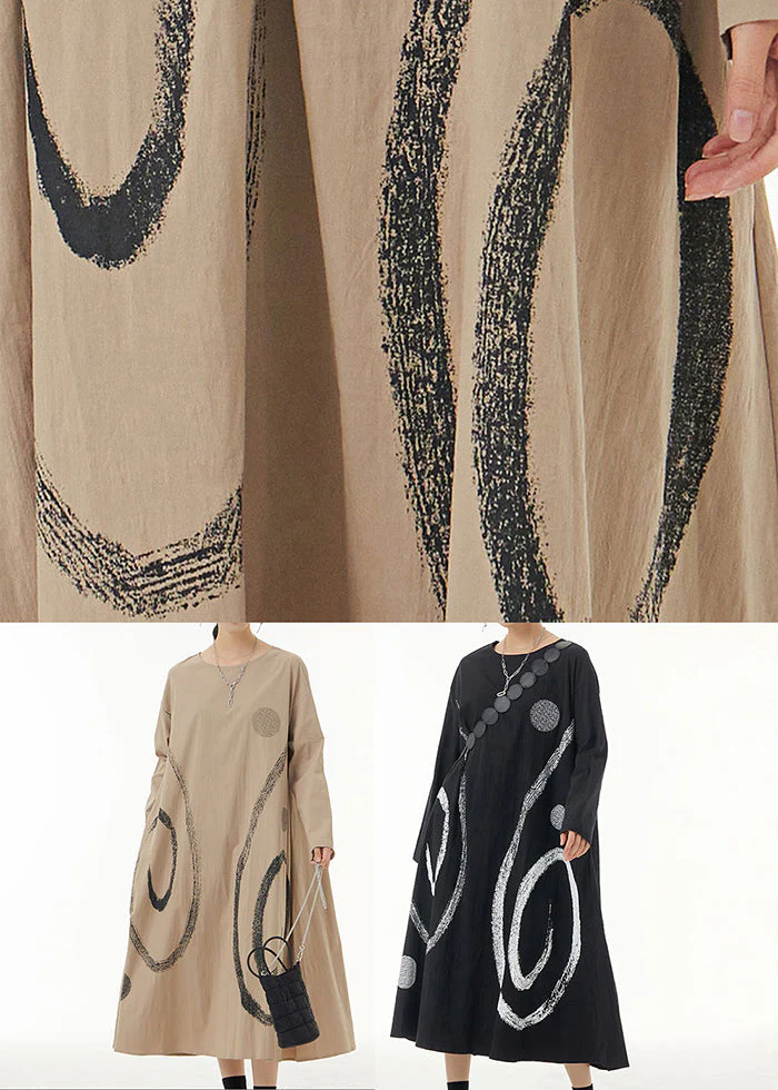 Plus Size Black Oversized Print Cotton Holiday Dresses Spring - Image 5