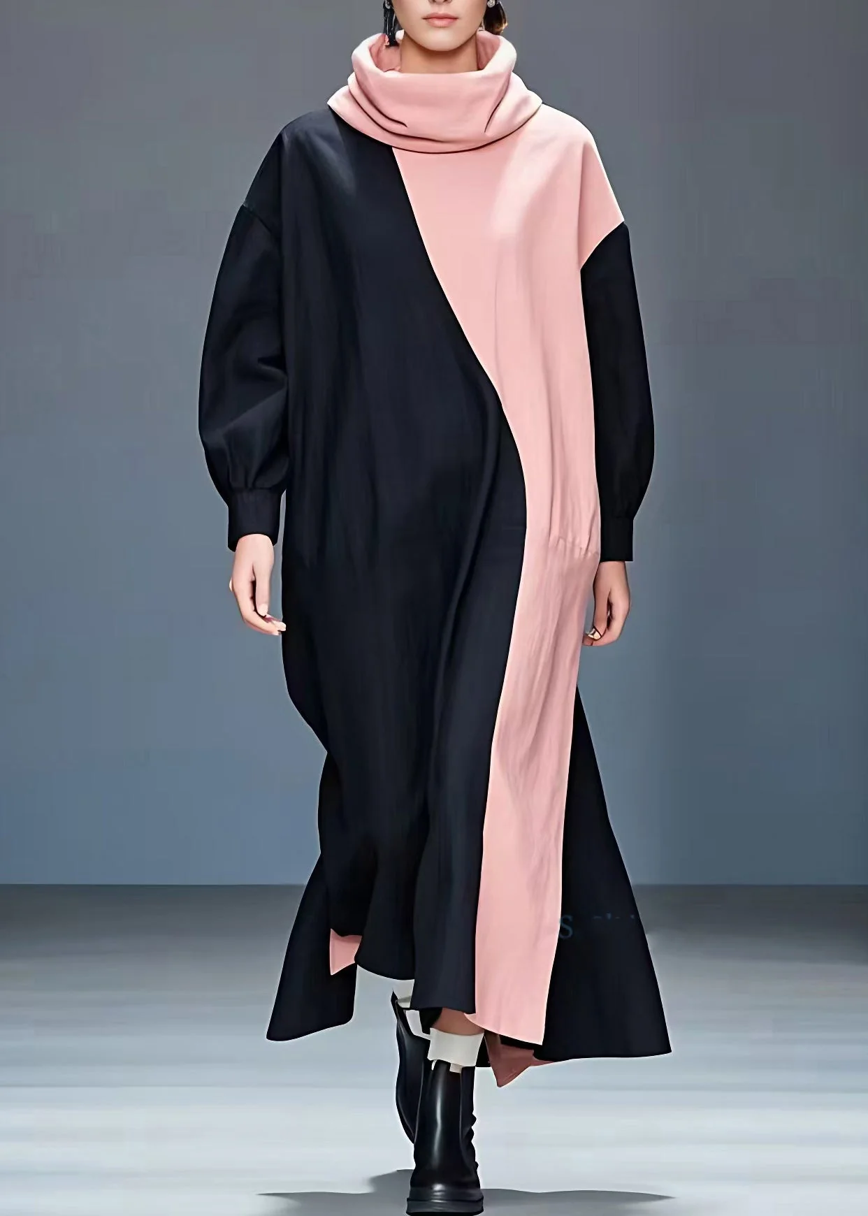 Plus Size Black Patchwork Maxi Dress Long Sleeve - Image 2