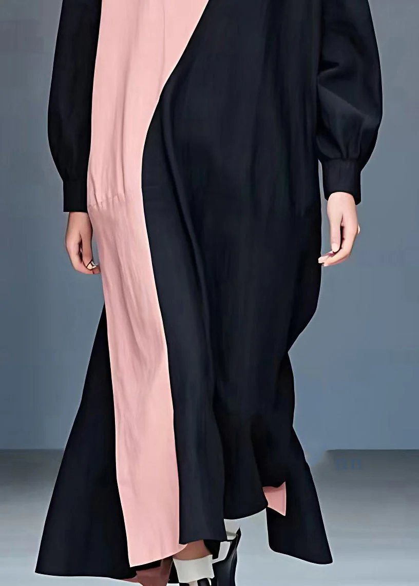 Plus Size Black Patchwork Maxi Dress Long Sleeve - Image 4