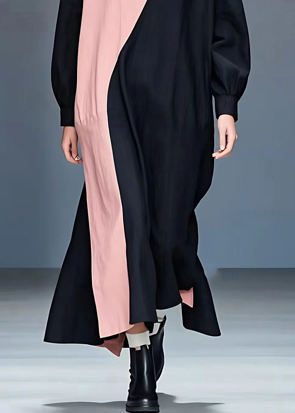 Plus Size Black Patchwork Maxi Dress Long Sleeve - Image 5